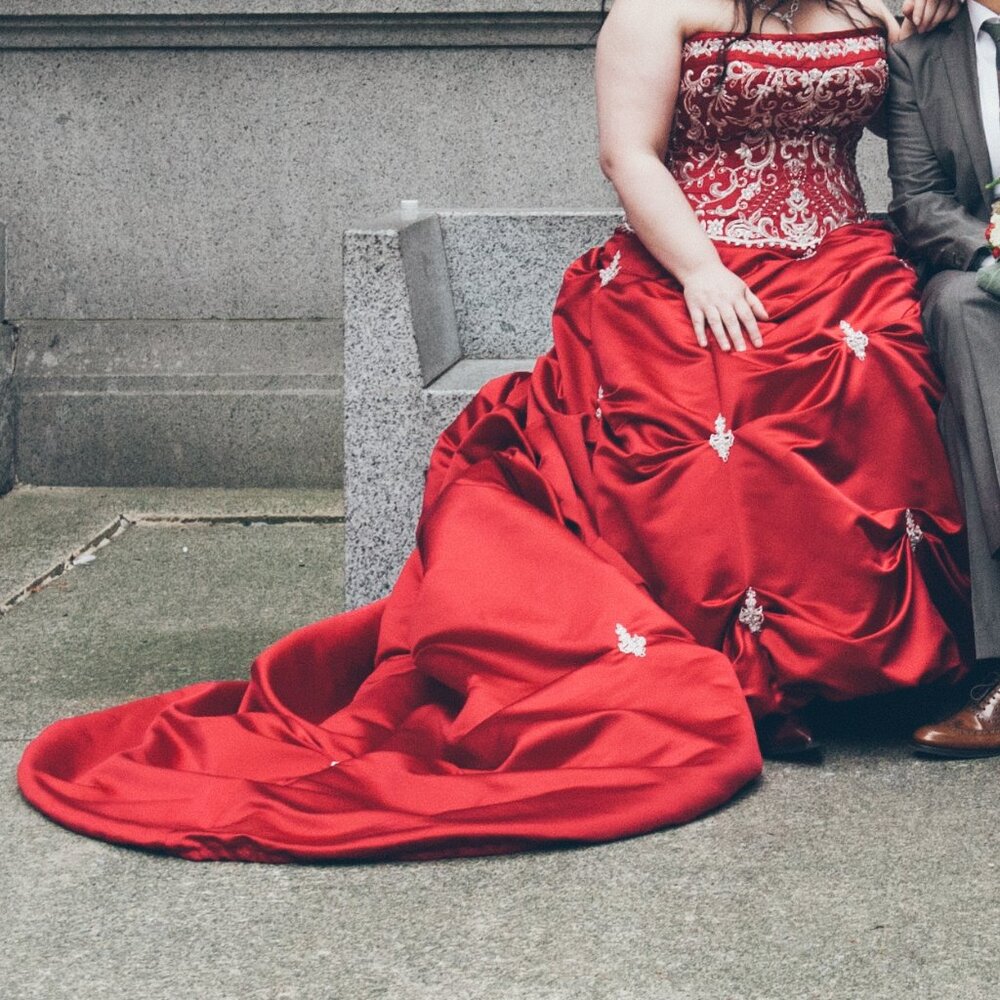 Unforgettable Gown -  plus size, deep wine red + a buttonup train - Picture 4 of 14